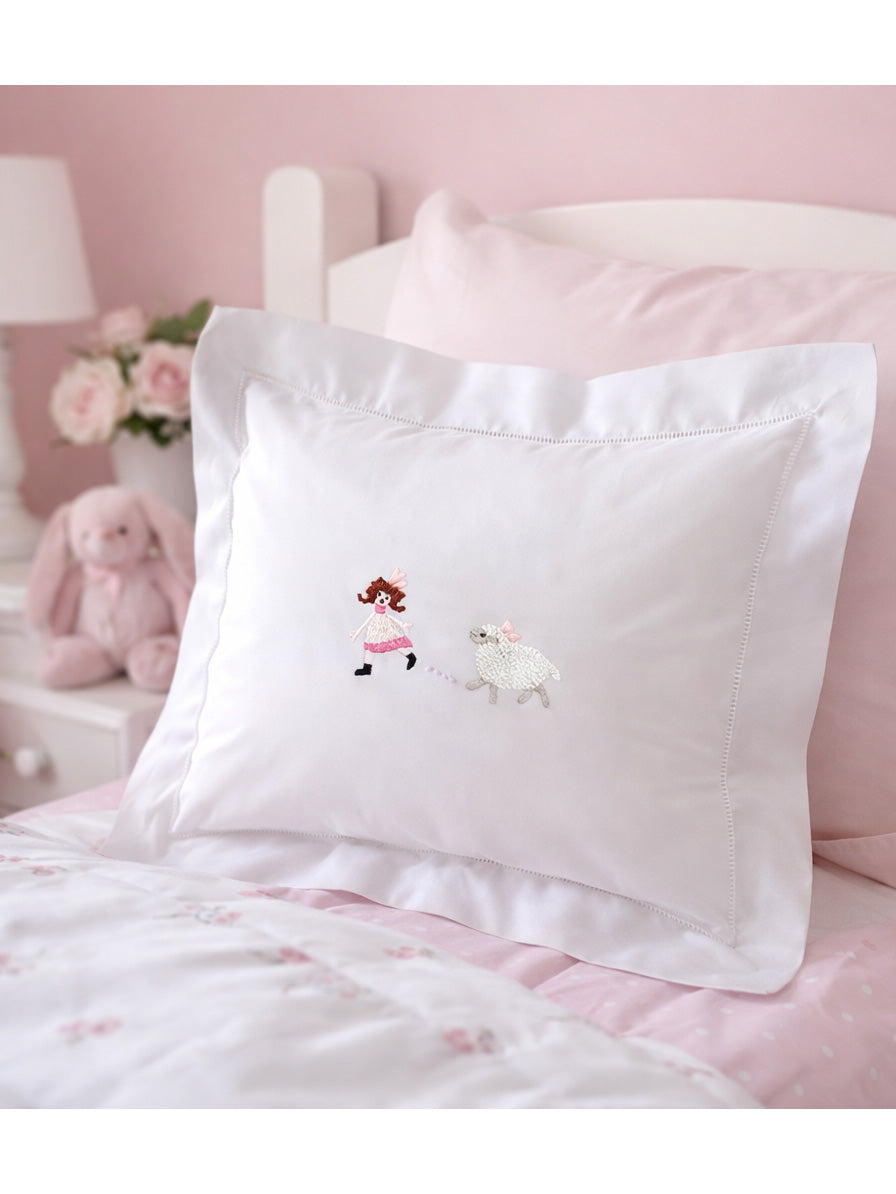 Boudoir Pillow Cover, Embroidered with Hem Stitch