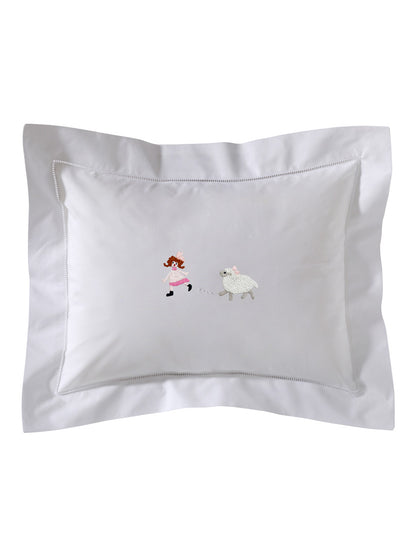 Boudoir Pillow Cover, Embroidered with Hem Stitch