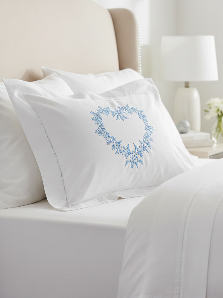 Boudoir Pillow Cover, Embroidered with Hem Stitch