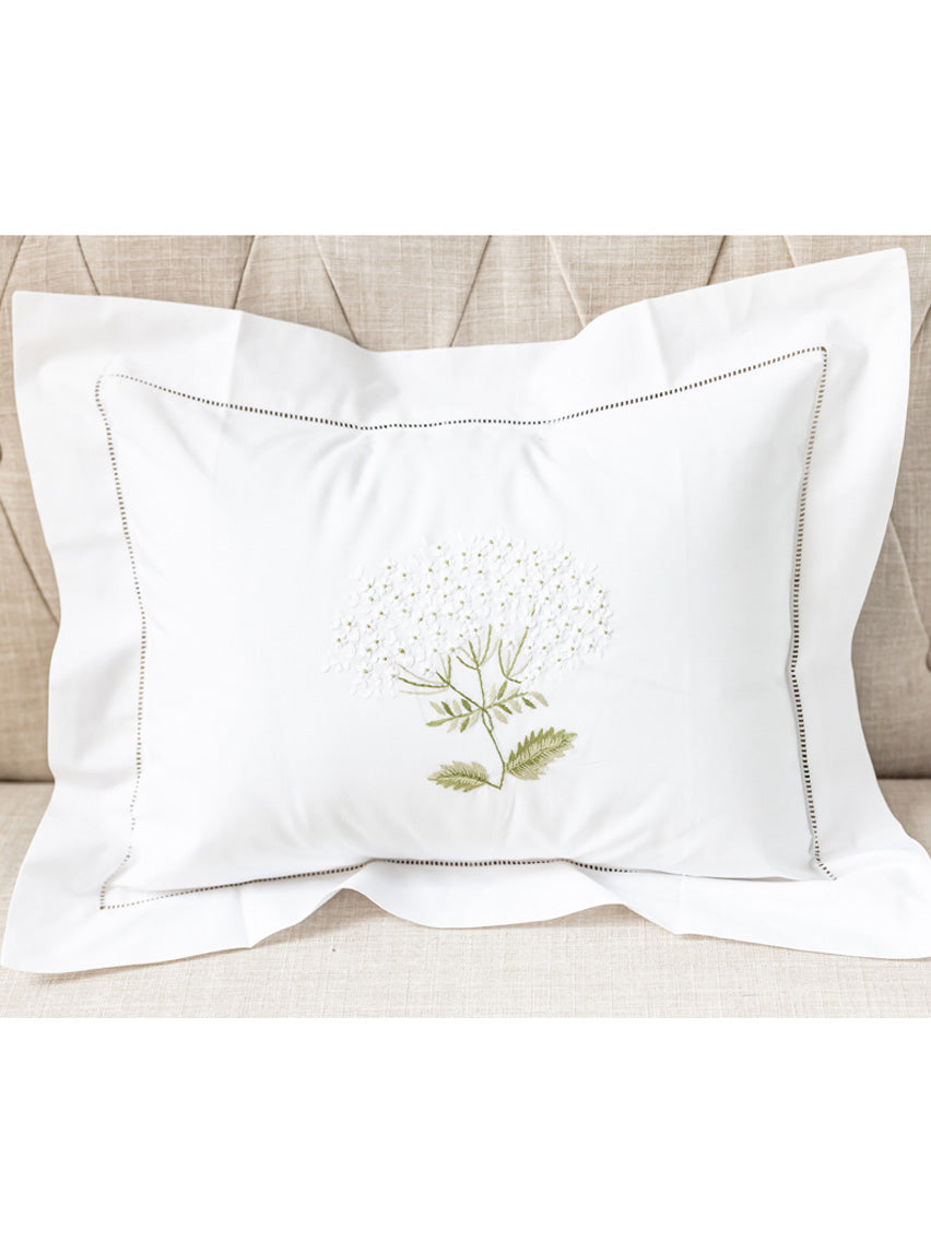 Boudoir Pillow Cover, Embroidered with Hem Stitch