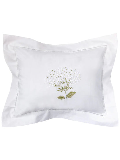 Boudoir Pillow Cover, Embroidered with Hem Stitch