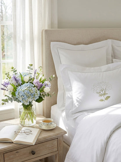 Boudoir Pillow Cover, Embroidered with Hem Stitch