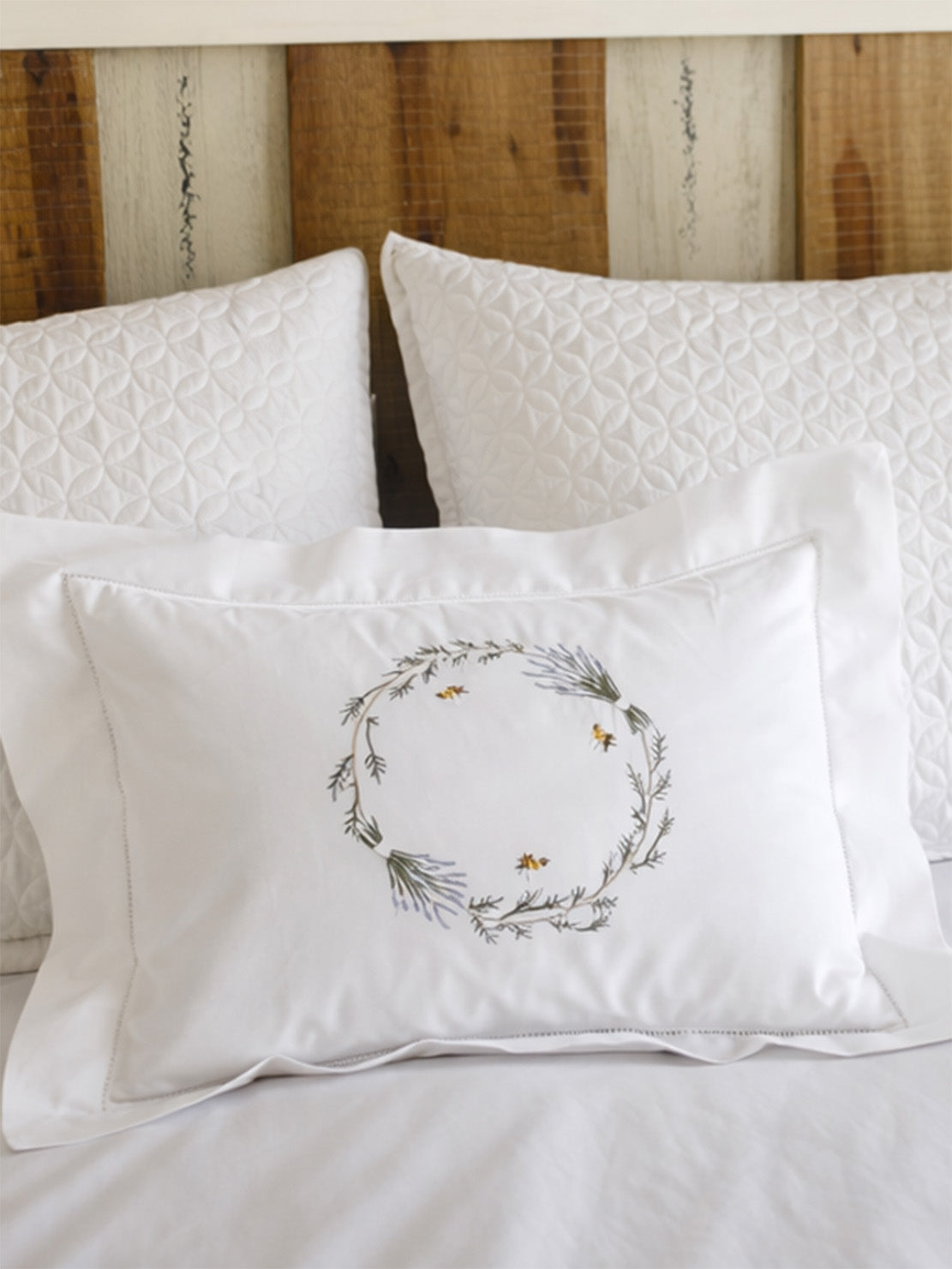 Boudoir Pillow Cover, Embroidered with Hem Stitch