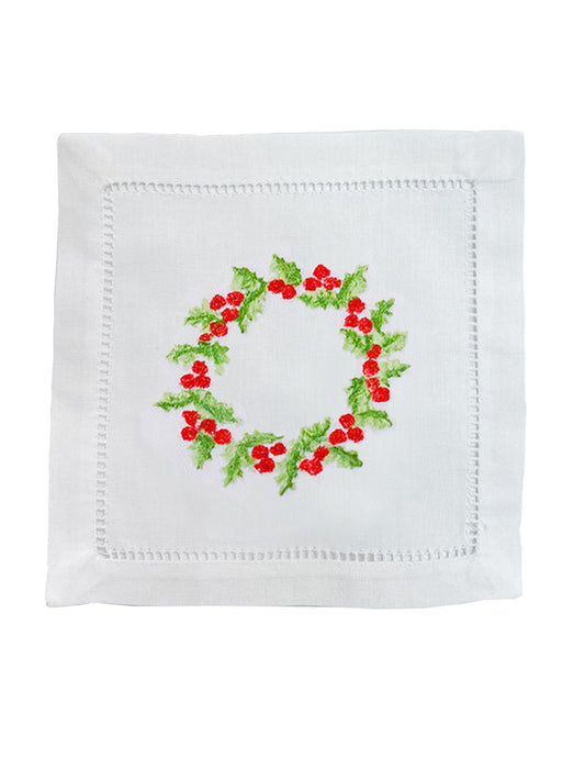Cocktail Napkins, Christmas Berry Wreath, Set of 4