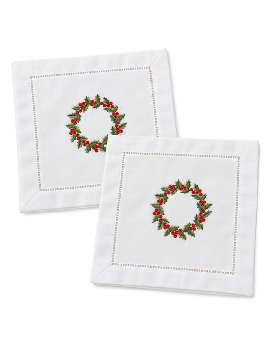 Cocktail Napkins, Christmas Berry Wreath, Set of 4