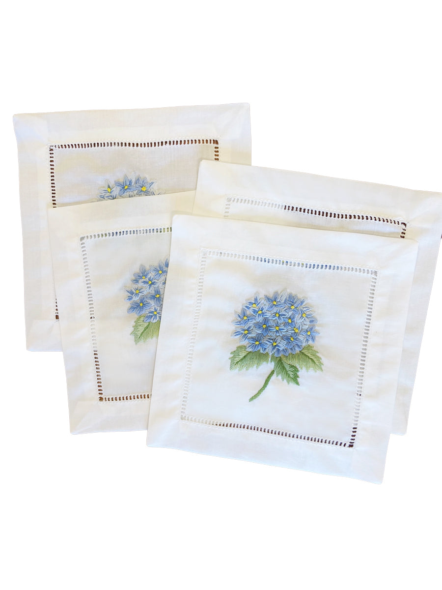 Cocktail Napkins, French Hydrangea (Light Blue), Set of 4