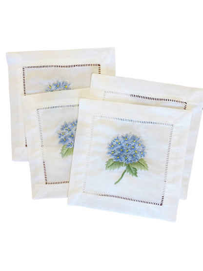 Cocktail Napkins, French Hydrangea (Light Blue), Set of 4
