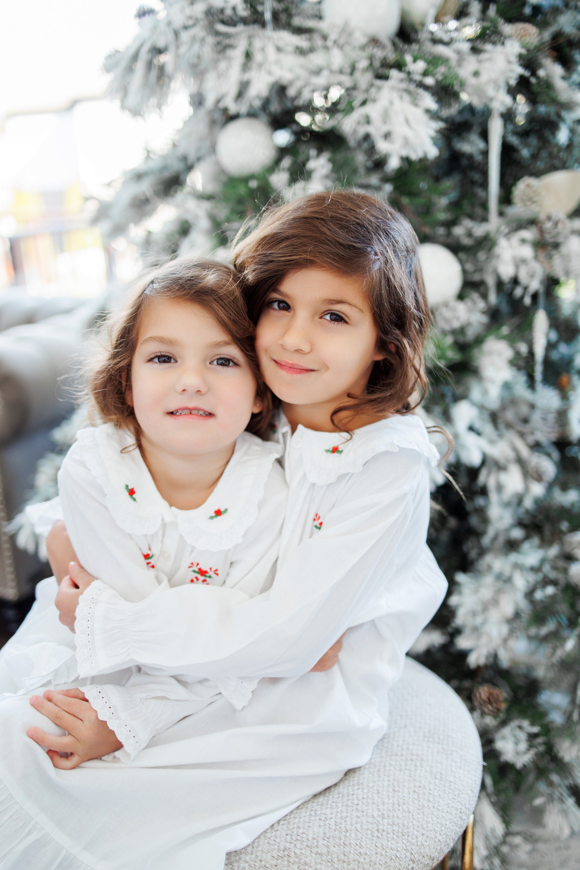 Children's Christmas Outfit, Embroidered Candy Cane White Cotton Dress - Jacaranda Living Children's Christmas Outfit, Embroidered Candy Cane White Cotton Dress - Jacaranda Living