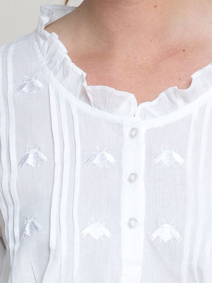 Caroline White Cotton Pajamas, Embroidered