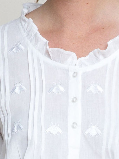 Caroline White Cotton Pajamas, Embroidered