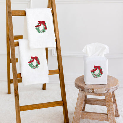 Christmas Wreath Bundle – 2 Towels and 1 Tissue Box Cover