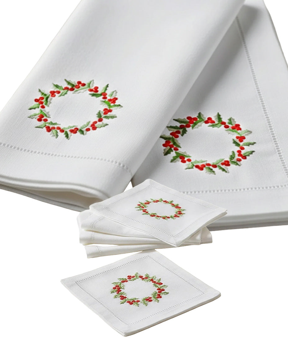 Christmas Berry Wreath Cocktail & Dinner Napkin Bundle - Save 10%