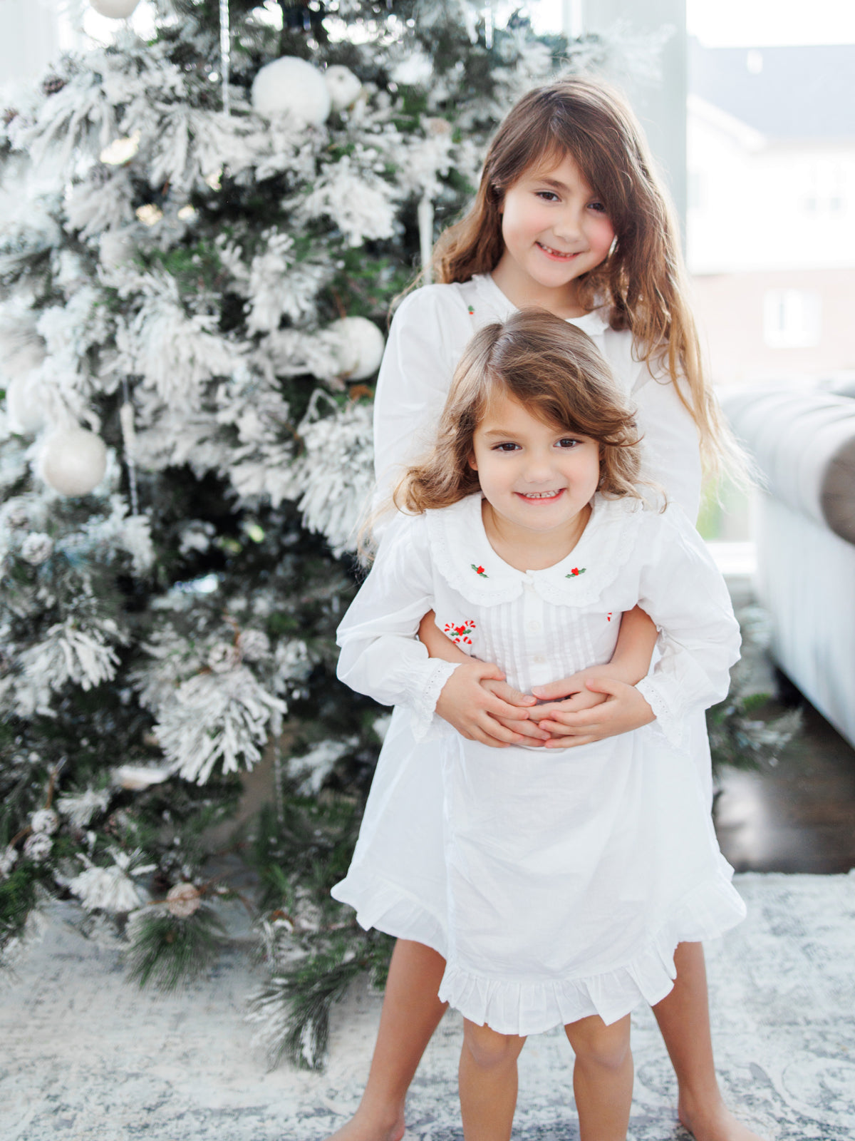 Christmas (Girls) White Cotton Dress, Embroidered