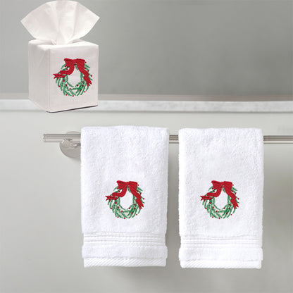 Christmas Wreath Bundle – 2 Towels and 1 Tissue Box Cover