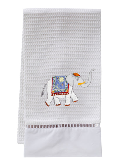 Guest Towel, Waffle Weave, Charming Elephant (Blue)