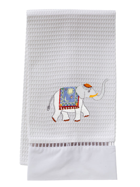 Guest Towel, Waffle Weave, Charming Elephant (Blue)