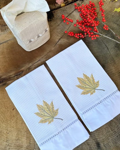 Guest Towel, Waffle Weave, Maple Leaf (Honey Gold)