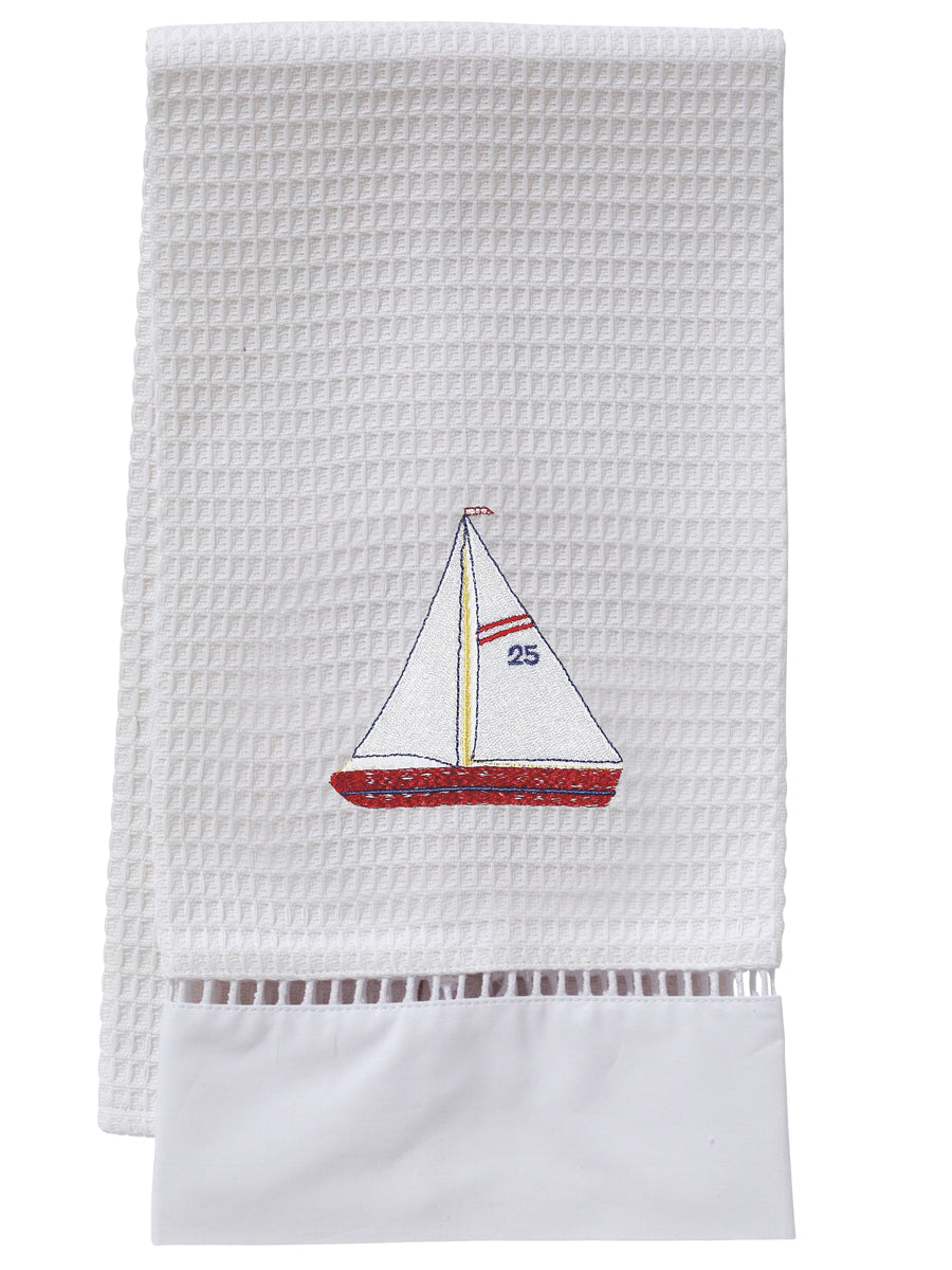 Guest Towel, Waffle Weave, Sailboat (Red, White)