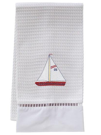 Guest Towel, Waffle Weave, Sailboat (Red, White)