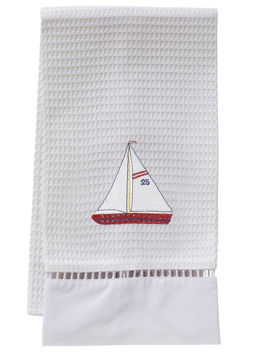 Guest Towel, Waffle Weave, Sailboat (Red, White)