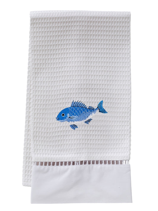 Guest Towel, Waffle Weave, Swimming Fish (Blue)