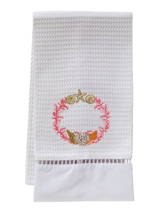 Guest Towel, Waffle Weave, Shell Wreath