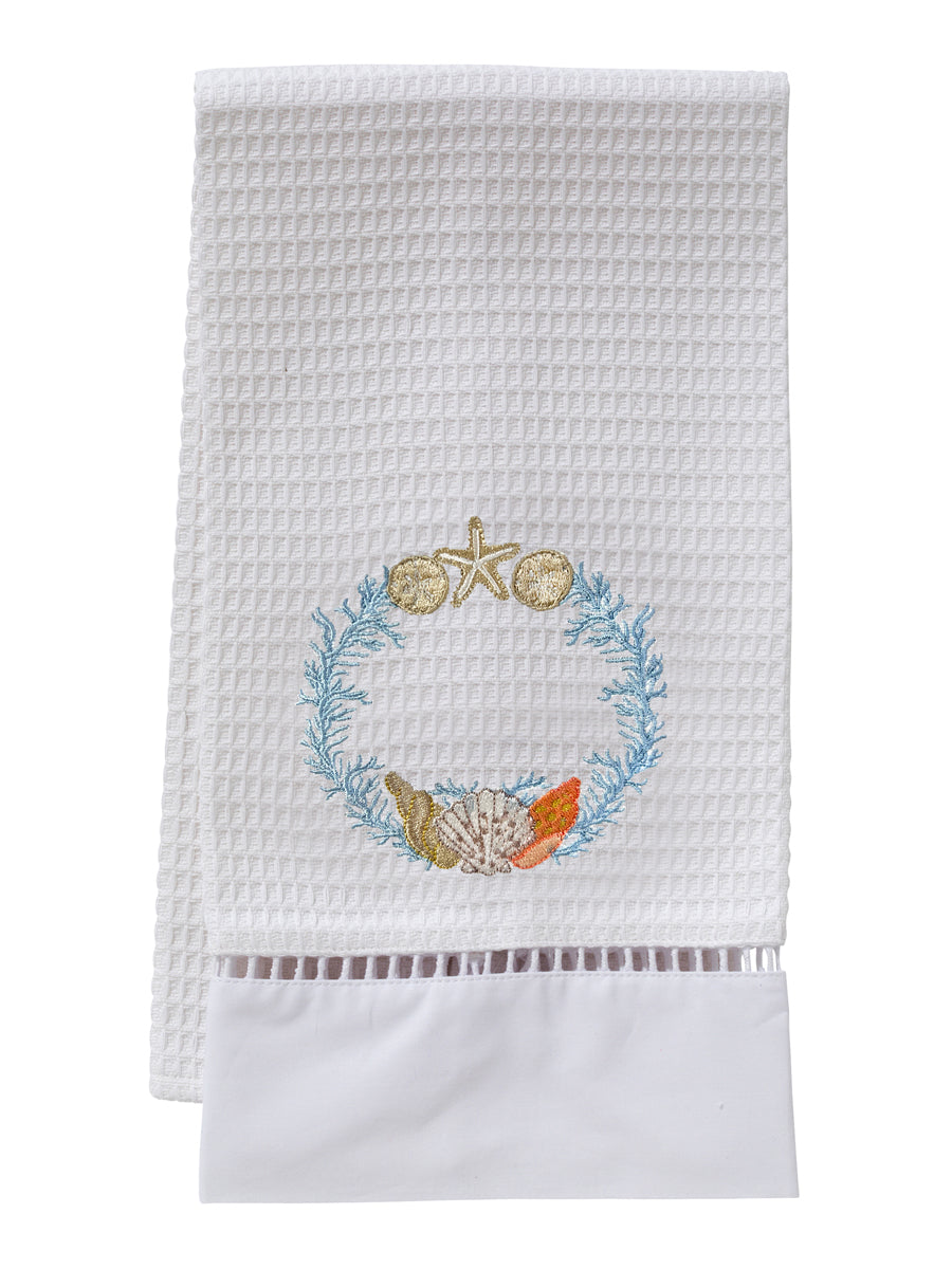 Guest Towel, Waffle Weave, Shell Wreath