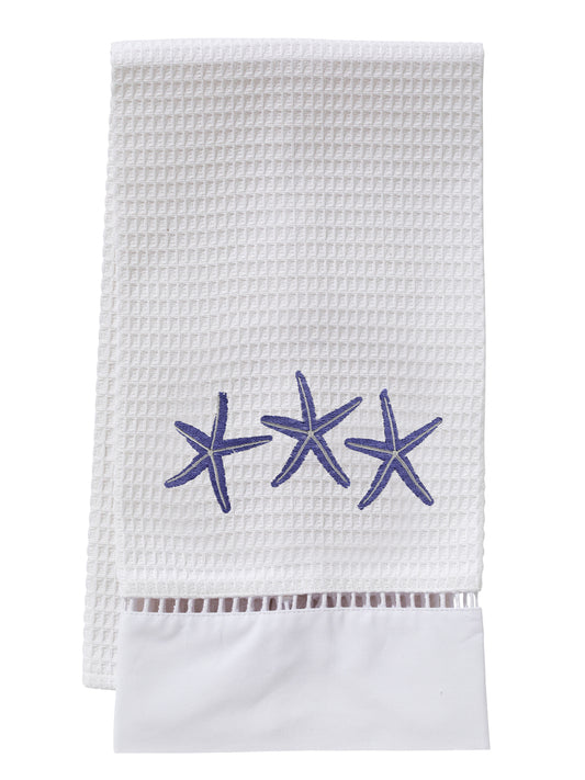 Guest Towel, Waffle Weave - Three Starfish (Blue)