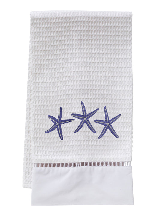 Guest Towel, Waffle Weave - Three Starfish (Blue)