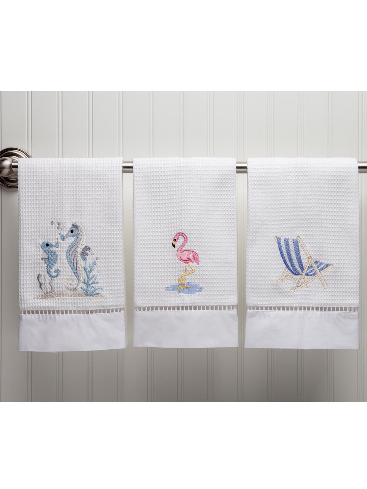 Guest Towel, Ladder Lace, Embroidered Nautical