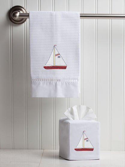 Guest Towel, Waffle Weave, Sailboat (Red, White)