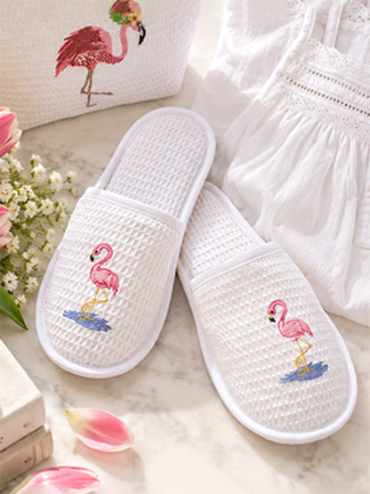 Slippers, Waffle Weave, Embroidered