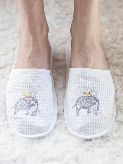 Slippers, Waffle Weave, Embroidered