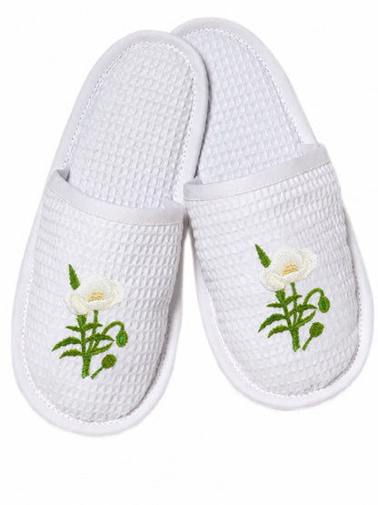 Slippers, Waffle Weave, Embroidered