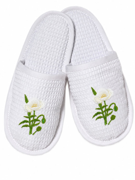Slippers, Waffle Weave, Embroidered
