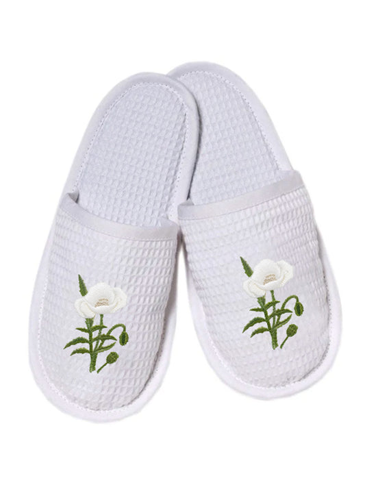 Slippers, Waffle Weave, Embroidered
