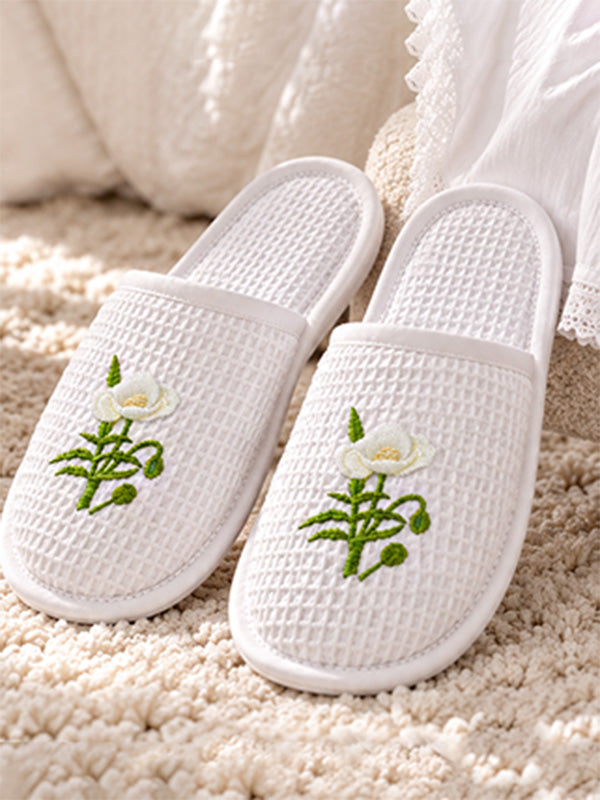 Slippers, Waffle Weave, Embroidered