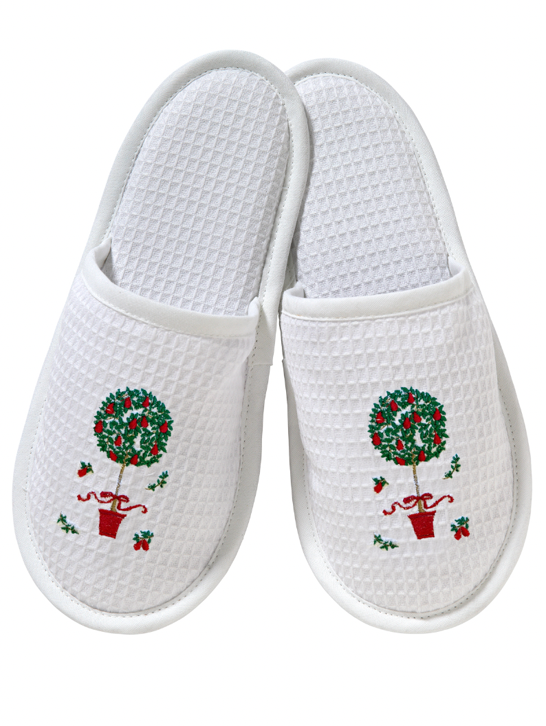 Slippers, Waffle Weave, Embroidered