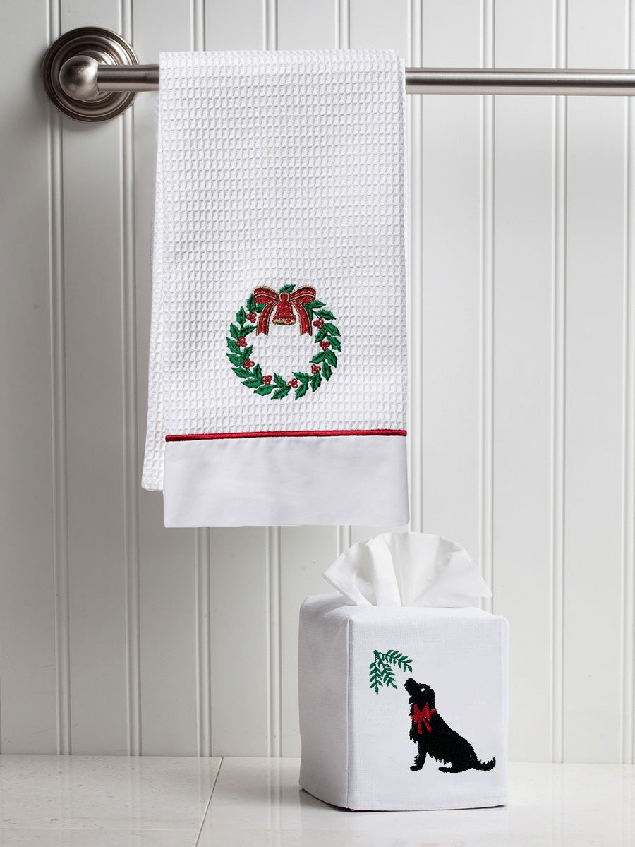 Guest Towel, Waffle Weave and Satin Trim, Christmas Tree