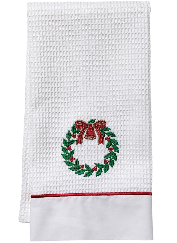 Guest Towel - White Waffle Weave, Satin Stitch, Embroidered