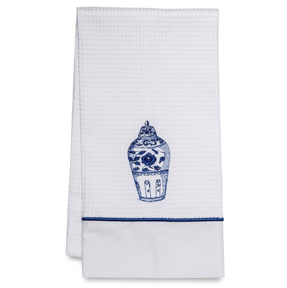 Guest Towel - White Waffle Weave, Satin Stitch, Embroidered