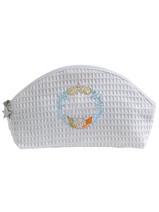 Cosmetic Bag (Small), Shell Wreath (Duck Egg Blue)
