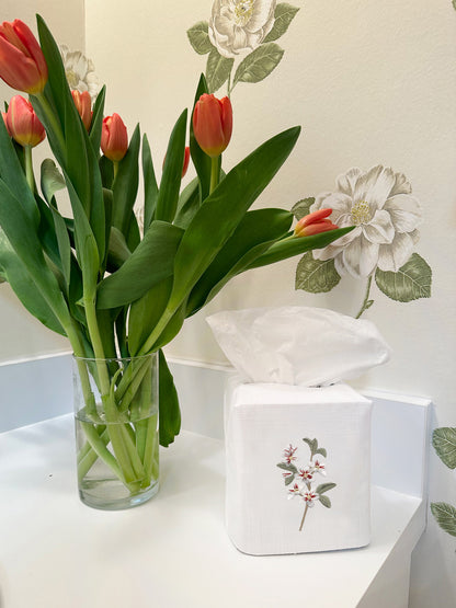 Tissue Box Cover, Embroidered Botanical
