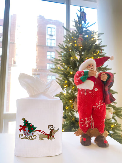 Tissue Box Cover, Christmas Dog Sleigh