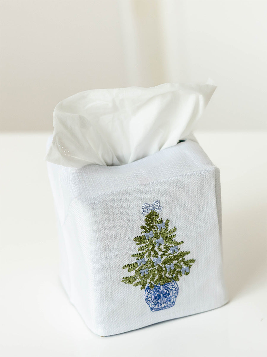 Tissue Box Cover, Chinoiserie Christmas Tree