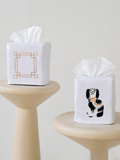 Tissue Box Cover, Embroidered Scrolls
