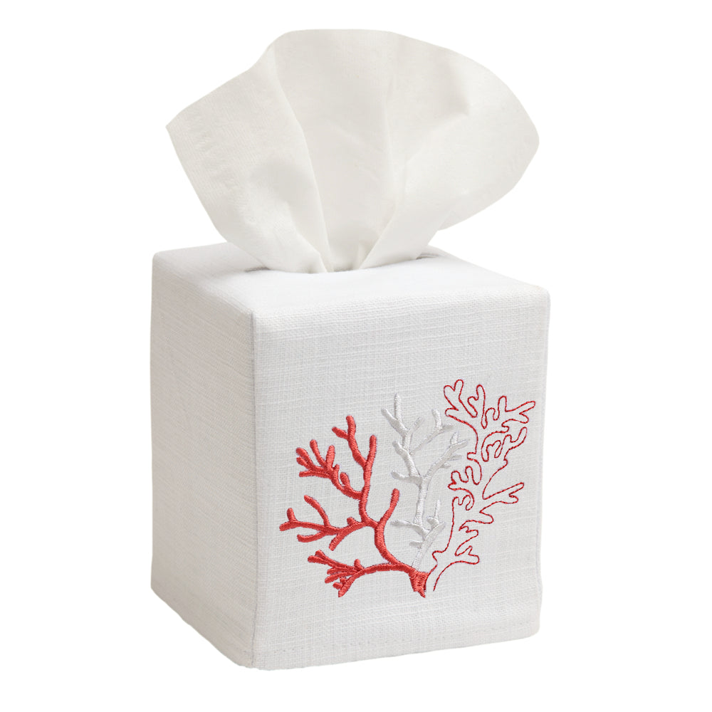 Tissue Box Cover, Embroidered Coastal
