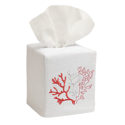 Tissue Box Cover, Embroidered Coastal