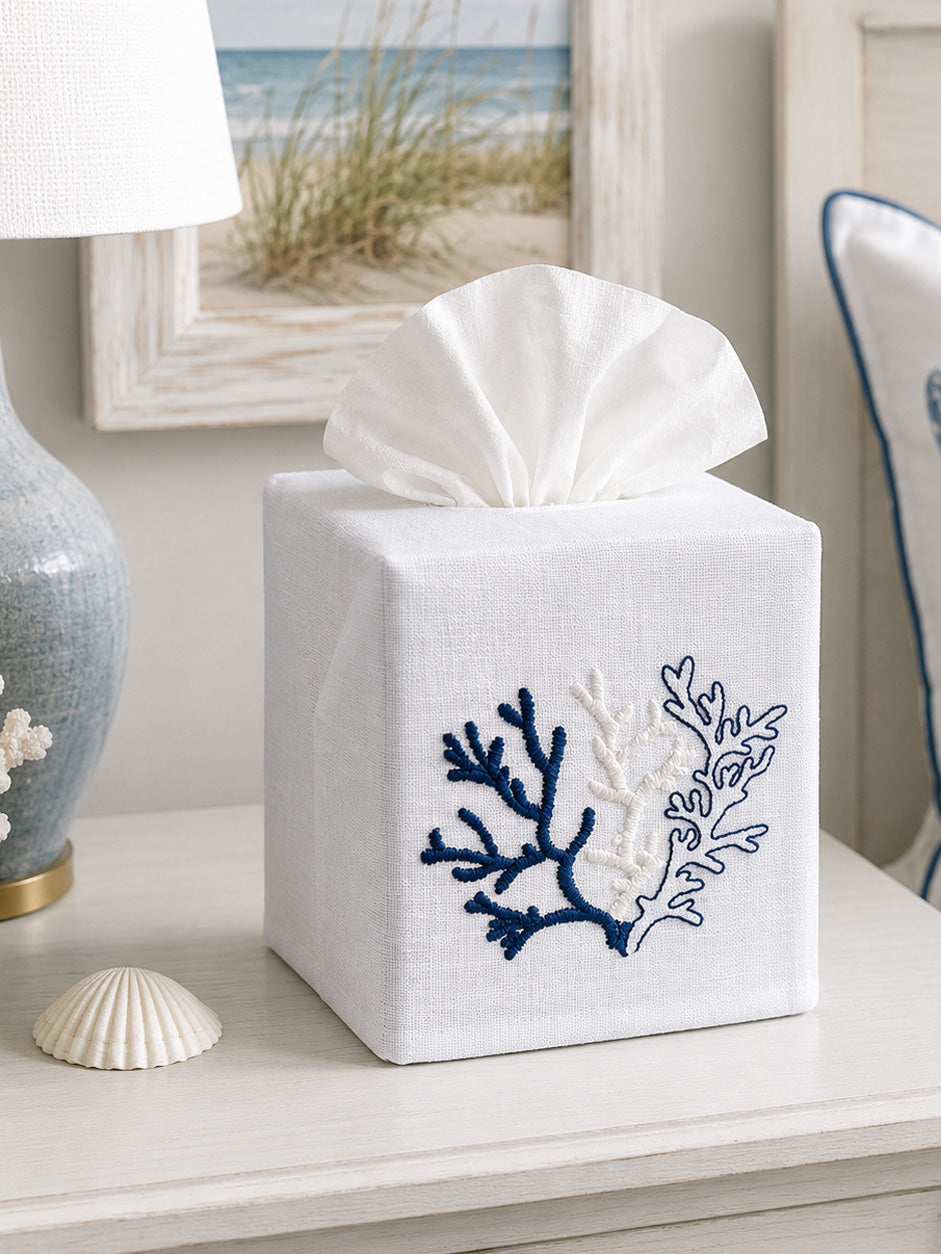 Tissue Box Cover, Embroidered Shell Collection