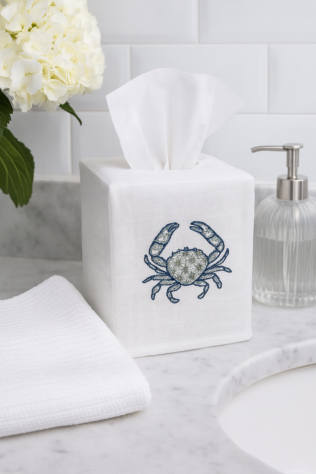 Tissue Box Cover, Embroidered Sea Life